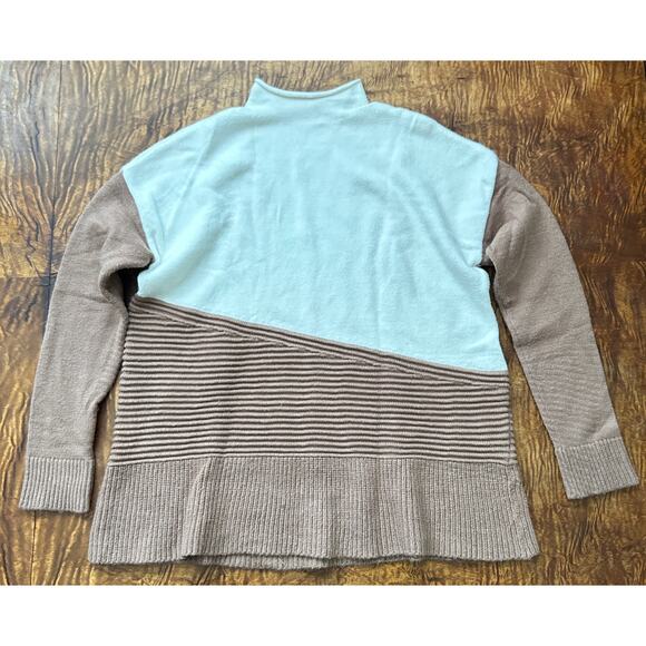 Rafaella ribbed mock neck tunic sweater pullover Cream & Brown women's sz S/P/CH - Picture 4 of 6